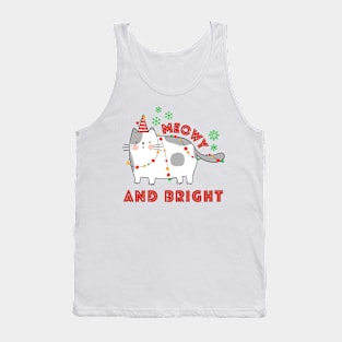 Funny Christmas Cat Wrapped in Lights, Meowy and Bright Tank Top